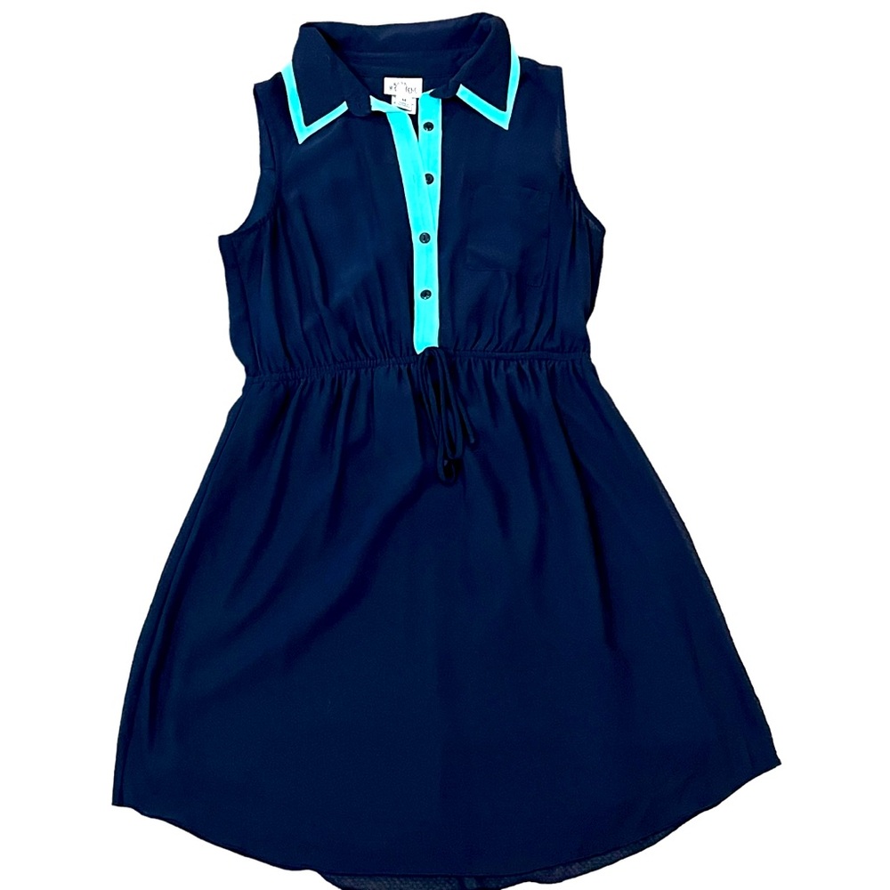 SWEET STORM blue dress short sleeveless collar elastic waist size medium